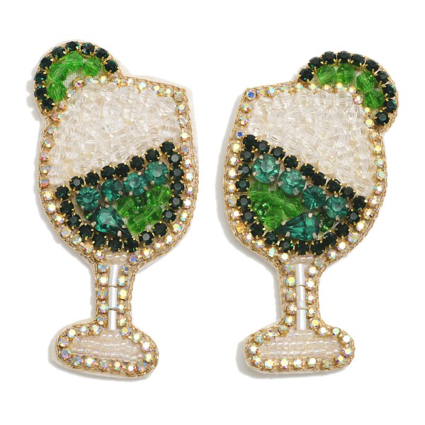 Rhinestone And Seed Beaded Bubbly Drink Drop Earrings 

- Approximately 2.75" L