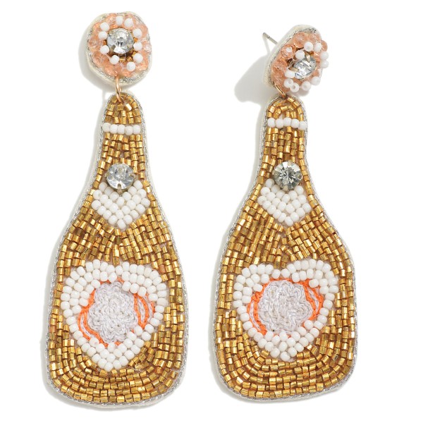Champagne Bottle Drop Earrings Featuring Rhinestone Accents

- Approximately 3 " L