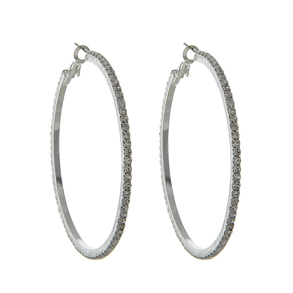 Wholesale polished silver hoop earrings measuring diameter crystal rhinestones J