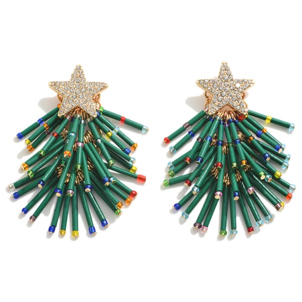Wholesale beaded Tassel Christmas Tree Drop Earrings Rhinestone Star Posts L