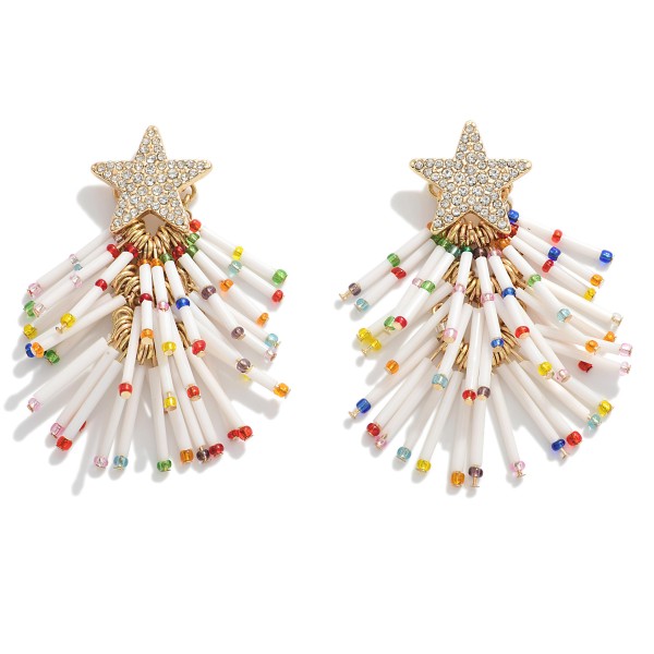 Wholesale beaded Tassel Christmas Tree Drop Earrings Rhinestone Star Accents L