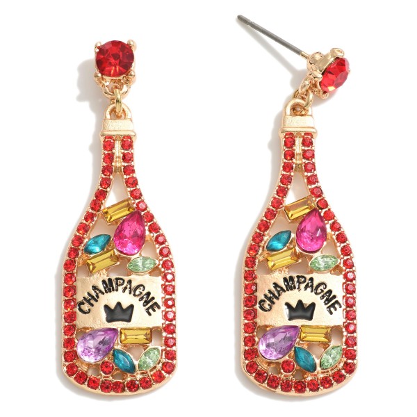 Rhinestone Studded Champagne Bottle Drop Earrings.

- Approximately 1.75" L