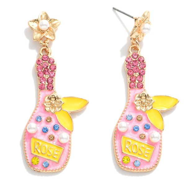 Wholesale statement Enamel Rhinestone Rose Bottle Drop Earrings L