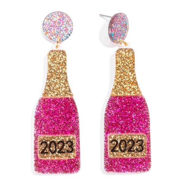 Glitter Holiday Drop Earring Champagne Bottle Featuring 2023

- Approximately 3" L
