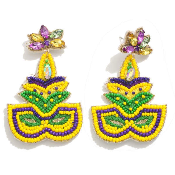 Wholesale seed Bead Rhinestone Mardi Gras Mask Drop Earrings L