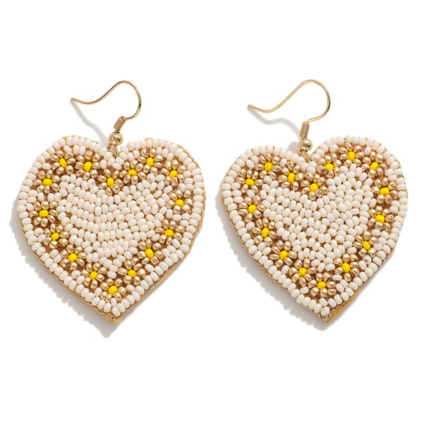 Seed Bead Heart With Flower Border Drop Earrings

- Approximately 2" L