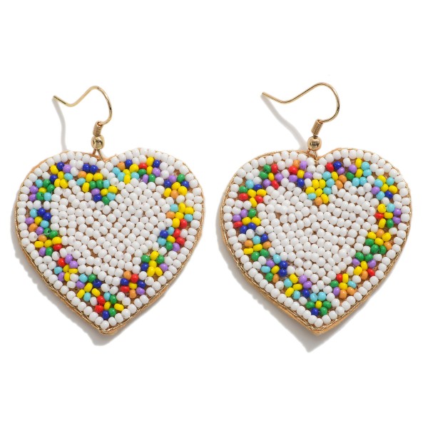 Seed Bead Heart With Flower Border Drop Earrings

- Approximately 2" L