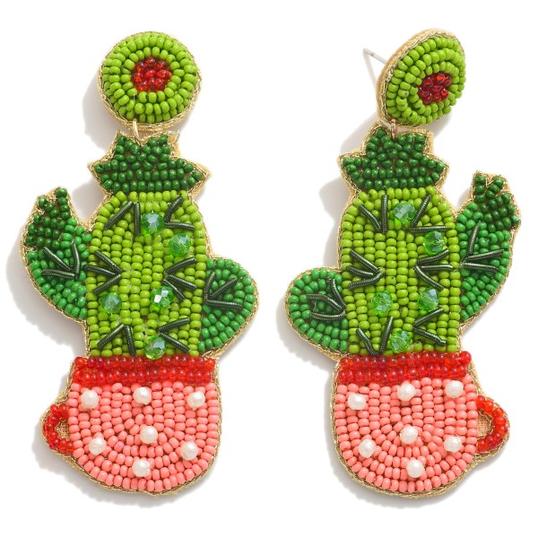 Seed Bead Potted Cactus Drop Earrings

- Approximately 2.5" L