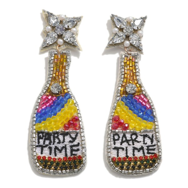 Wholesale seed Bead Rhinestone Party Time Champagne Bottle Drop Earrings L
