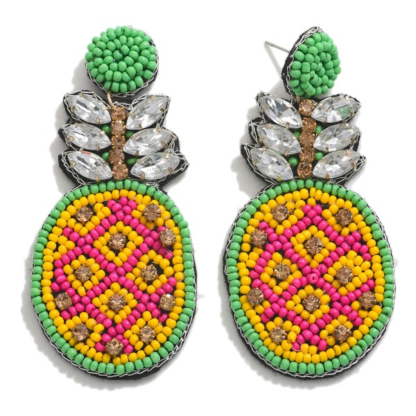 Statement Seed Bead and Rhinestone Pineapple Drop Earrings

- Approximately 2.75" L