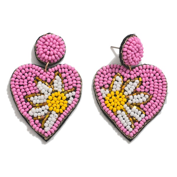 Seed Bead Heart Daisy Drop Earrings

- Approximately 2" L