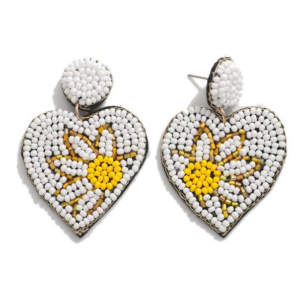 Seed Bead Heart Daisy Drop Earrings

- Approximately 2" L