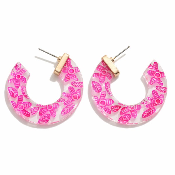 Acetate Hoop Earrings Featuring Flower Print

- Approximately 1.5" Diameter