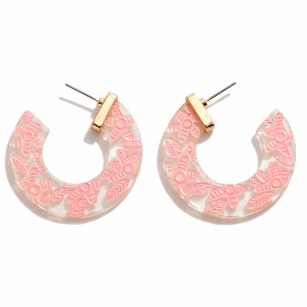 Wholesale acetate Hoop Earrings Flower Print Diameter