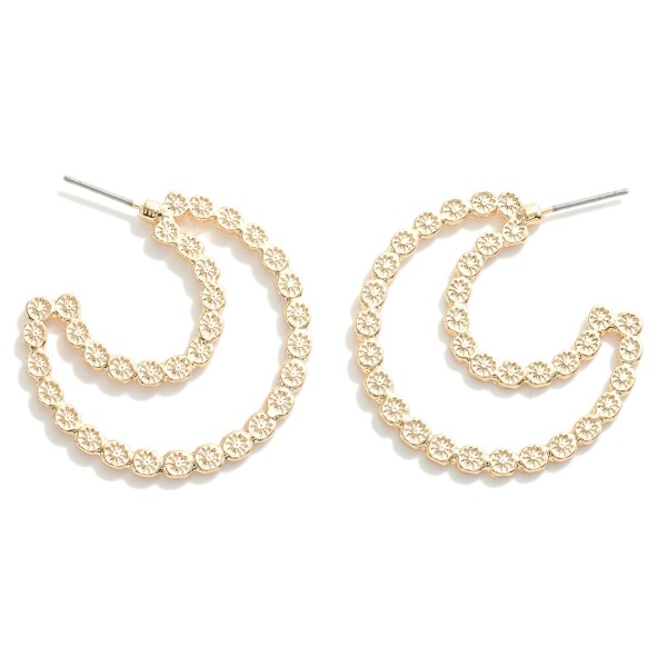 Studded Metal Flower Crescent Moon Hoop Earrings

- Approximately 1.25" Diameter