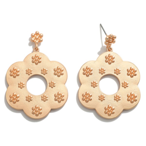 Wholesale metal Flower Drop Earrings Embossed Flower Accents L