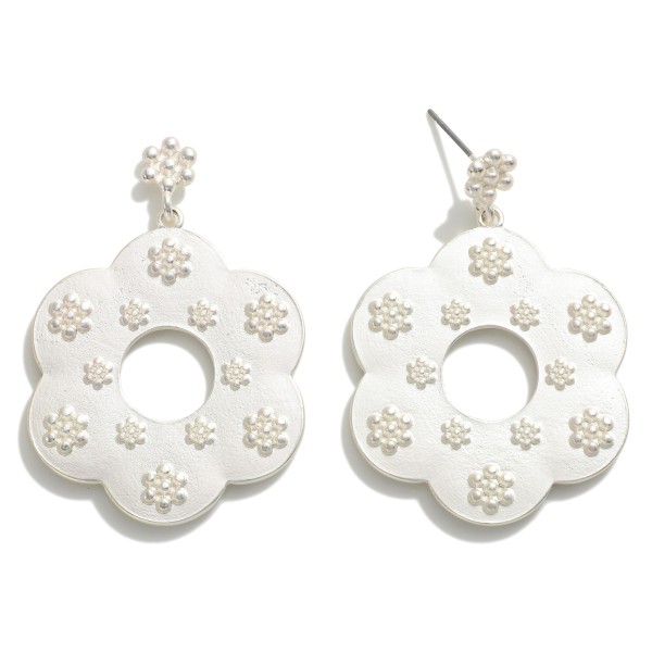 Wholesale metal Flower Drop Earrings Embossed Flower Accents L