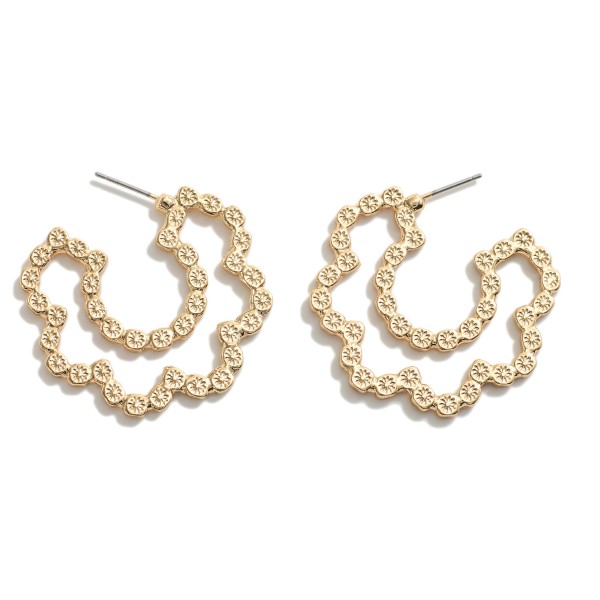 Wavy Flower Drop Hoop Earrings 

- Approximately 1.5" L