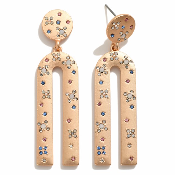 Wholesale rhinestone Studded Metal Arch Drop Earrings L