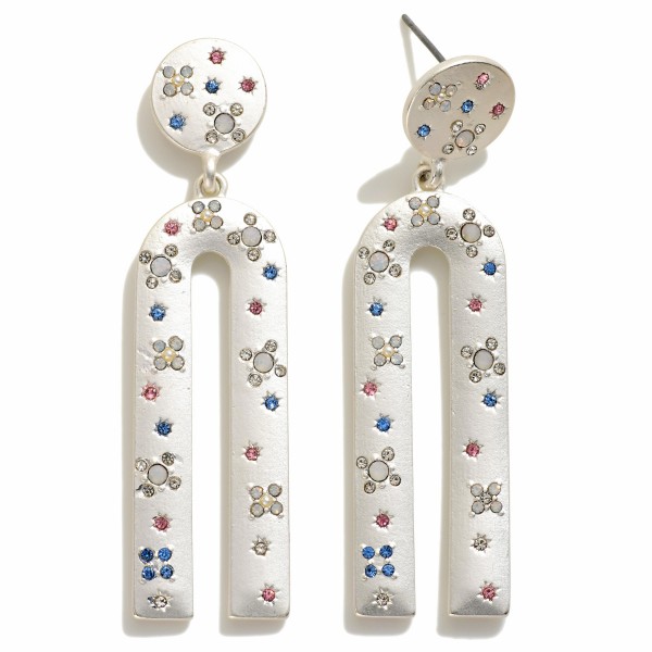 Wholesale rhinestone Studded Metal Arch Drop Earrings L