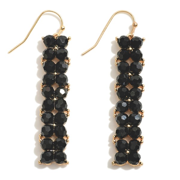 Linked Natural Stone Beaded Rectangular Earrings 

- Approximately 2" L