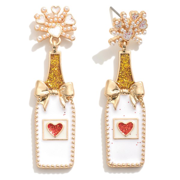 Wholesale glitter Enamel Champagne Bottle Drop Earrings L