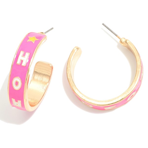 Enamel "Howdy" Hoop Earrings

- Approximately 1.25" Diameter