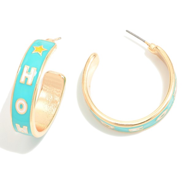 Enamel "Howdy" Hoop Earrings

- Approximately 1.25" Diameter