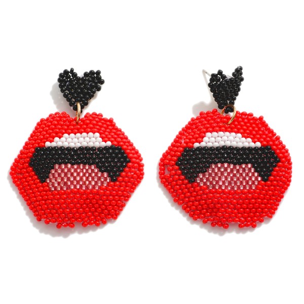 Seed Beaded Drop Earring Featuring Lips 

- Approximately 2" L