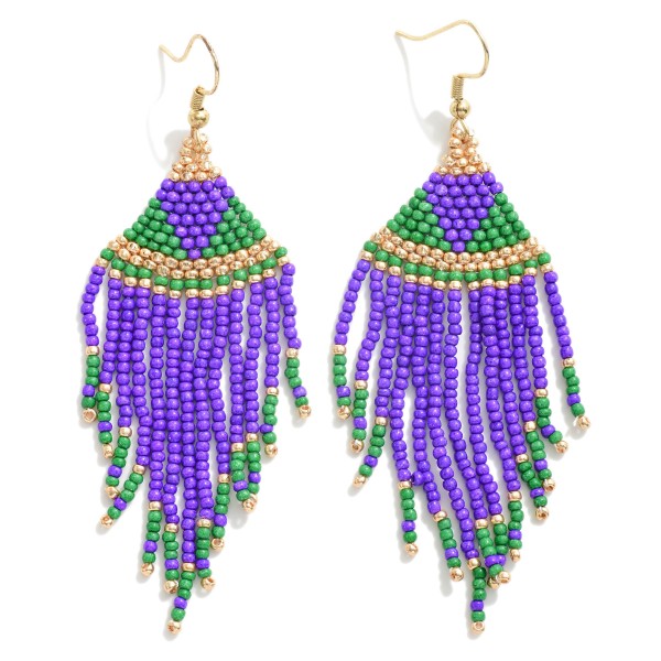 Wholesale mardi Gras Seed Bead Tassel Drop Earrings L