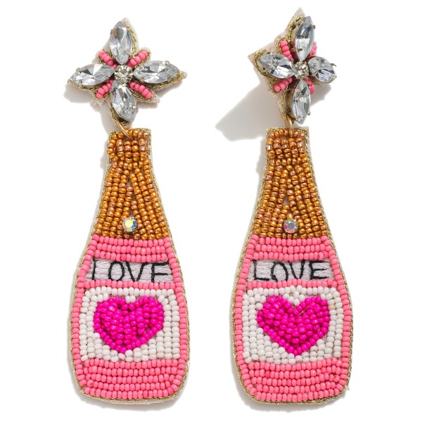 Seed Bead Love Champagne Bottle Drop Earrings

- Approximately 3.5" L