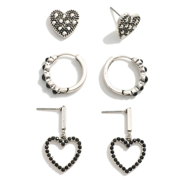 Set of 3 Western Heart and Drop Hoop Earrings 

- Approximately 0.5" L- 1" L