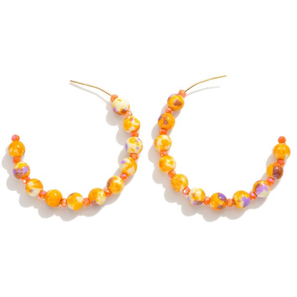 Semi-Precious Beaded Drop Hoop Earrings 

- Approximately 1.5" Diameter 
