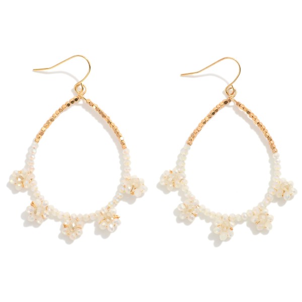 Beaded Teardrop Earrings Featuring Beaded Flower Detail 

- Approximately 1.75" L