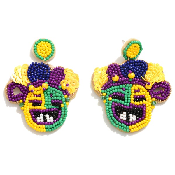 Mardi Gras Jester Seed Bead and Sequin Drop Earrings

- Approximately 2.5" L