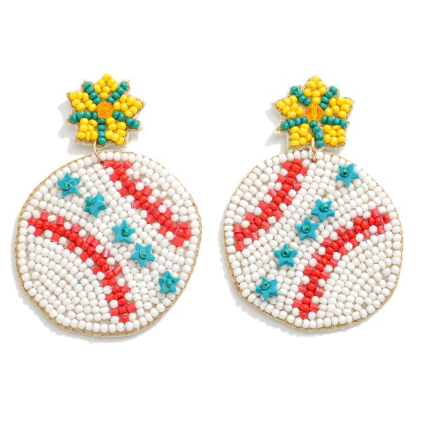 Wholesale baseball Seed Beaded Drop Earring Star Accent L