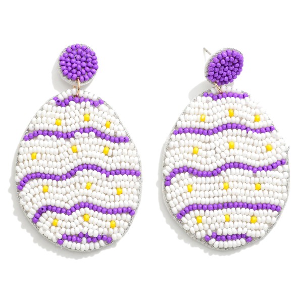 Easter Egg Seed Beaded Drop Earring With Dyed Print Designs

- Approximately 2.5" L