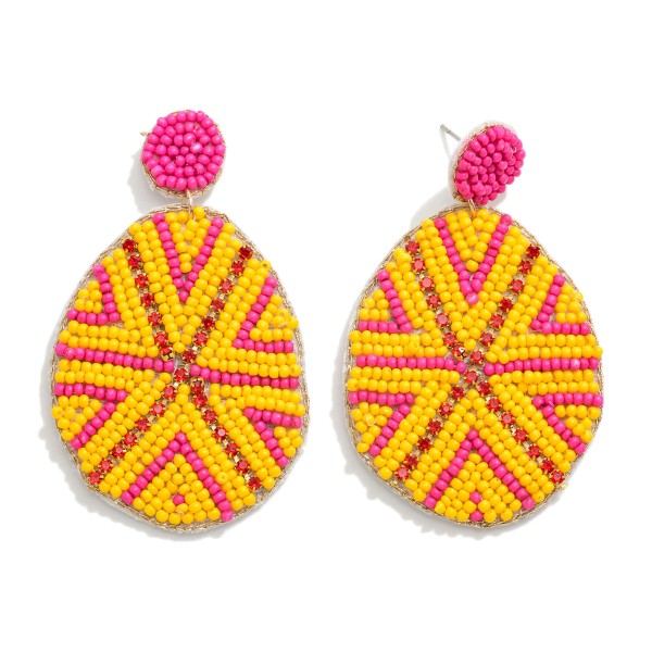 Easter Egg Seed Beaded Drop Earring With Dyed Print Designs

- Approximately 2.5" L