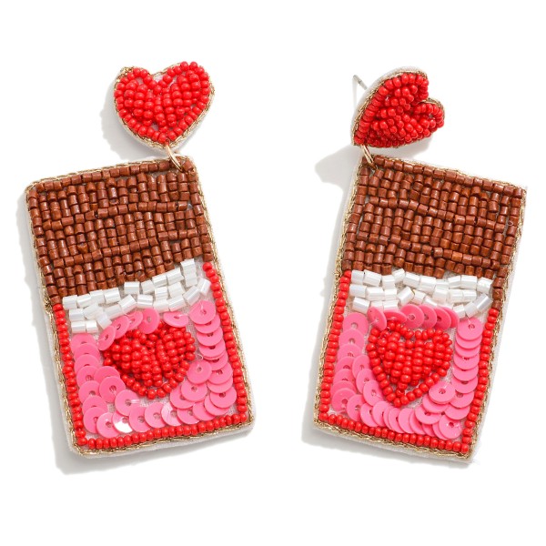 Heart Chocolate Bar Seed Beaded Drop Earrings

- Approximately 2.5" L