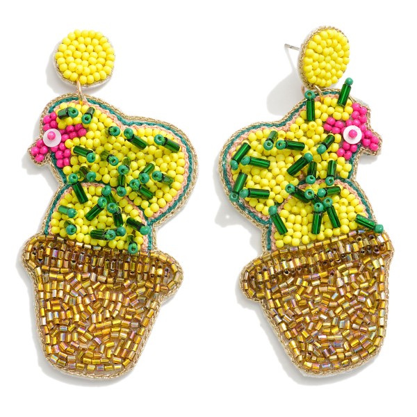 Seed Beaded Cactus Drop Earrings Featuring Spikey Details

- Approximately 2.75" L