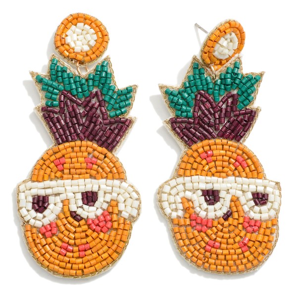 Pineapple With Sunglasses Summer Seed Bead Drop Earrings

- Approximately 2.75" L