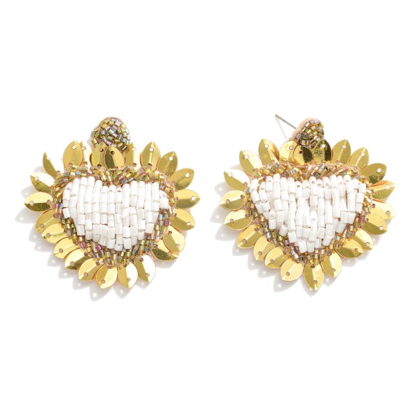 Wholesale seed Beaded Heart Drop Earrings Gold Border Detail L