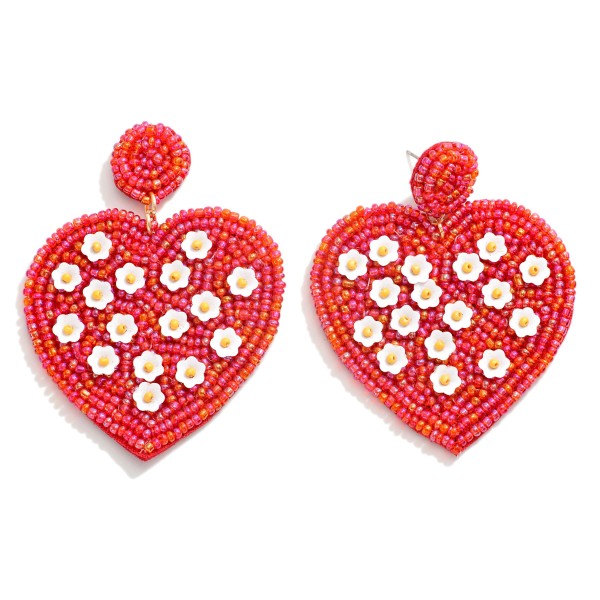 Wholesale flower Studded Seed Bead Heart Drop Earrings L