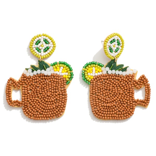 Wholesale summer Brass Mug Cocktail Seed Beaded Drop Earrings L
