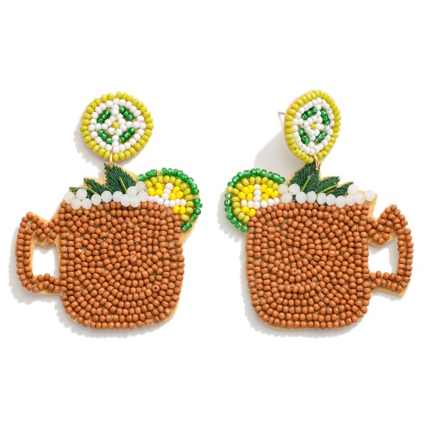 Summer Brass Mug Cocktail Seed Beaded Drop Earrings 

- Approximately 2.25" L