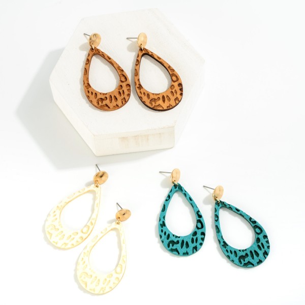 Wood Teardrop Earrings Featuring Leopard Print Cutouts

- Approximately 2" L