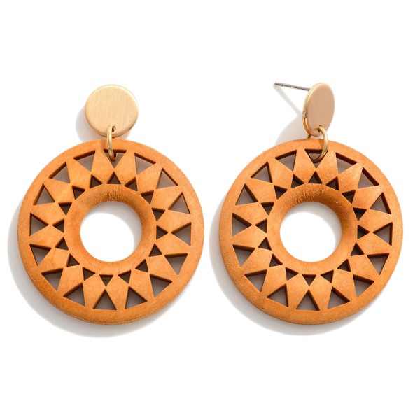 Wholesale laser Cut Geometric Sunshine Wood Drop Earrings L
