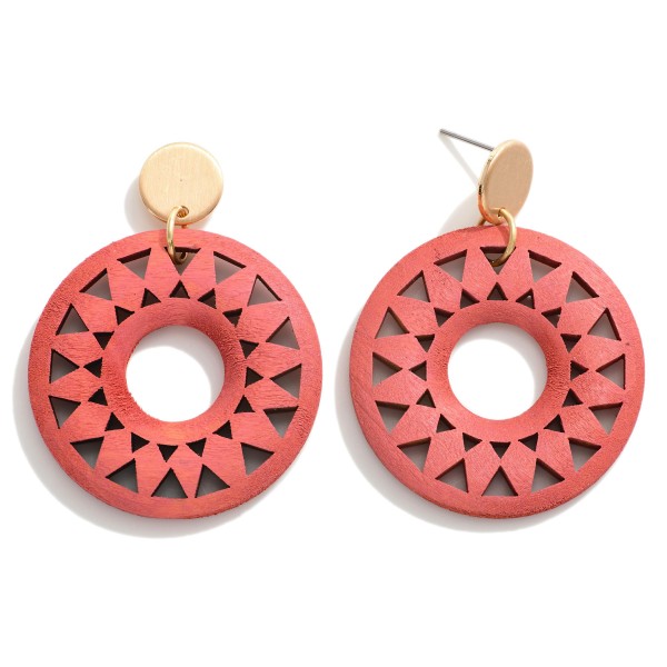 Wholesale laser Cut Geometric Sunshine Wood Drop Earrings L