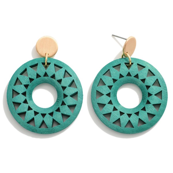 Wholesale laser Cut Geometric Sunshine Wood Drop Earrings L
