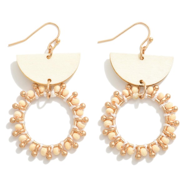 Wholesale wood Beaded Studded Hoop Drop Earrings Wooden Wedge Accents L